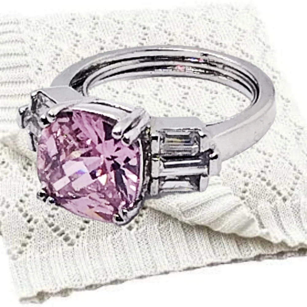 Beautiful Pink Cubic Zirconia Cocktail Ring, Size 5.25 to 6